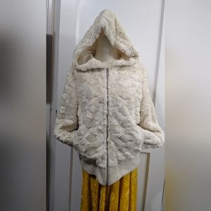 Fluffy white hooded jacket